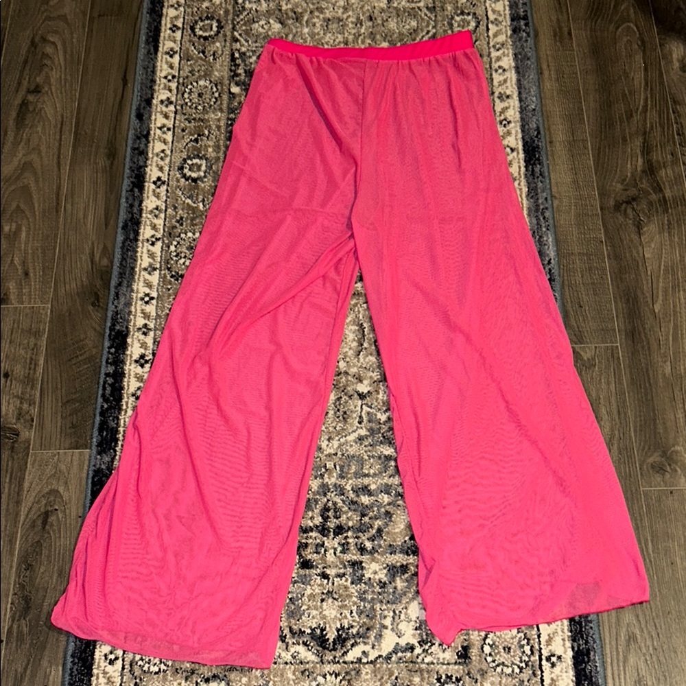 Vibrant Pink Sheer Wide-Leg Pants